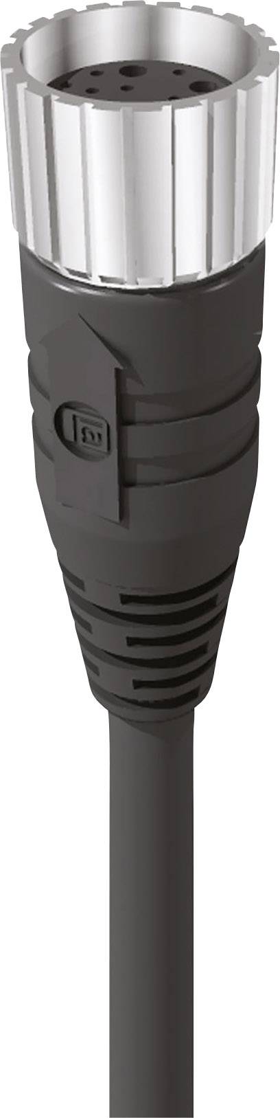 A black, round plug with a silver rim and multiple sockets, often used for audio or video connections.