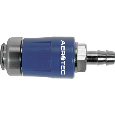 Metallic pneumatic coupling with a blue housing, marked with 'AEROTEC'. Used for connecting pneumatic tools.