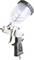 Spray gun with a transparent paint container. It is used for applying paint evenly onto surfaces.