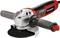 A red angle grinder with a black disc. On the left, a sturdy side handle, and on the right, the model label.