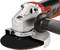 An angle grinder with a black grinding disc and red handle, perfect for cutting and grinding work in workshops or on construction sites.