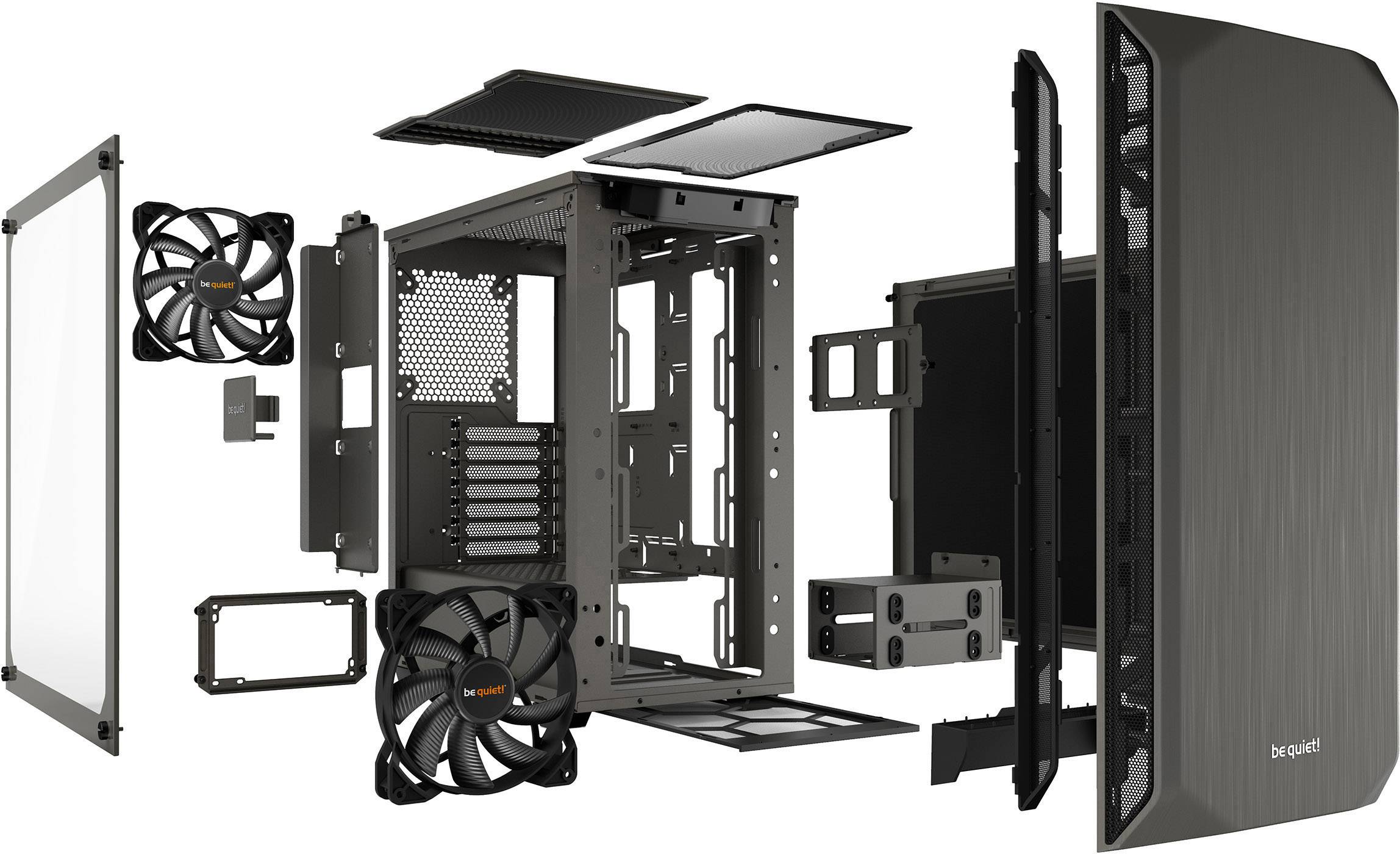 BeQuiet Pure Base 500 Windows Midi tower PC casing, Game console casing Metallic, Grey 2 built-in fans, Window, Dust fil-3