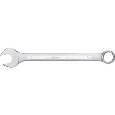 A silver ring spanner with the inscription 'carolus' and the number '080014'. On the left, a spanner head, on the right, a ring spanner head.