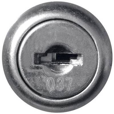 A round silver metal padlock with the inscription '037' on the front.