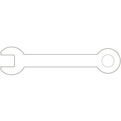 A simple spanner with an open and closed end, presumably made of metal, depicted without specific details.