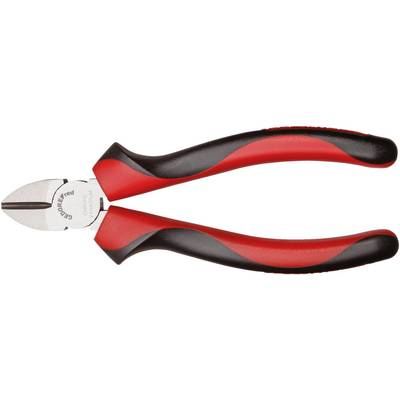 Side cutters with ergonomic, red and black handles, suitable for precise cutting of wires and cables.