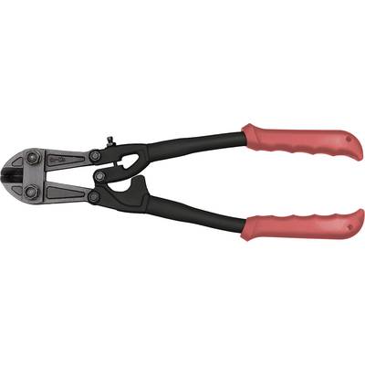 Bolt cutters with a red handle and black cutting head, suitable for cutting through metal rods or wires.