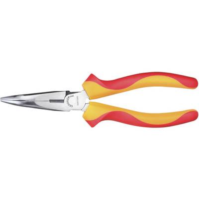A flat pliers with red and yellow ergonomic handles, particularly suitable for craftsmanship and precise gripping.