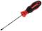 A screwdriver with a red and black handle, a flat blade, and the brand logo printed on the handle.