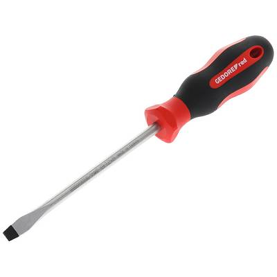 A flathead screwdriver with a red and black handle, suitable for simple assembly and repair work.