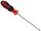 A screwdriver with a black and red handle.