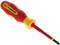 A red and yellow screwdriver with an insulated handle, suitable for working on electrical circuits.