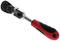 Ratchet with red and black handle on white background, used for tightening or loosening screws and nuts.