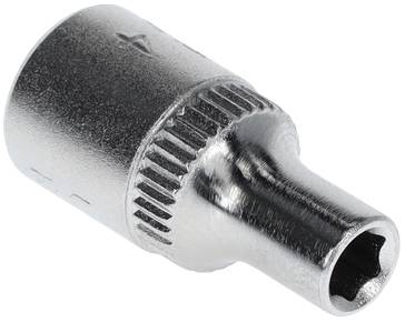 Metal socket key attachment with knurled handle, suitable for screws.