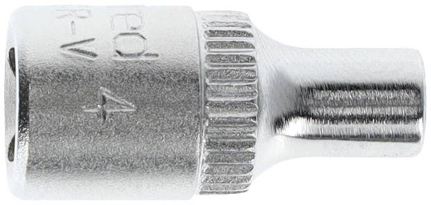 'Hexagonal metal screw head viewed from the side. Shiny surface with ridged details for improved grip.'