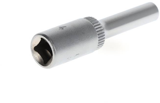 Metal socket wrench tool with a cylindrical handle, suitable for assembling or disassembling hexagonal bolts or nuts.