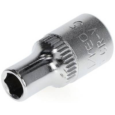 Hexagonal socket wrench, silver metal, used for tightening or loosening screws.