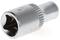 A silver hexagonal socket with a knurled handle. The tool is used for tightening or loosening screws.