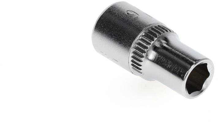 Metal socket, cylindrical with a knurled handle, used for screw-related work.