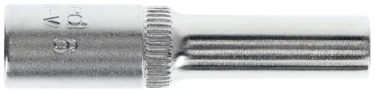 Metallic tool, presumably a socket adapter or attachment, with a knurled handle and embossed size indication.