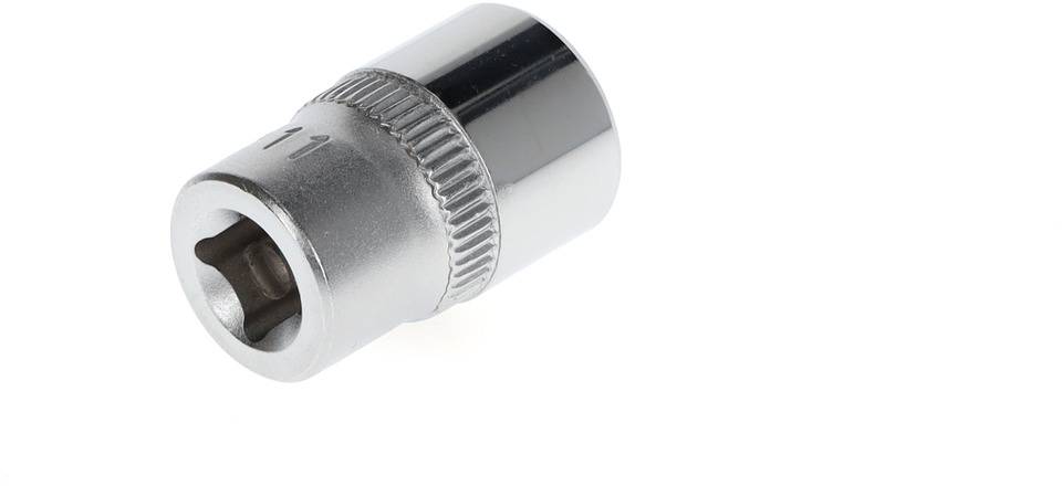 A shiny, metallic lock nut with the number '11' on it, used for screws of the corresponding size.