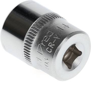A silver hexagon nut with the inscription 'CR-V 14'. It has a knurled edge for better grip and is suitable for mechanical work.