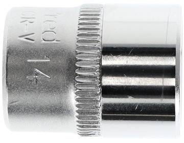 Socket wrench with metal casing, 1/4 inch size, knurled surface for improved grip.