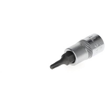 Bit screwdriver with metal head and black bit tip on white background.