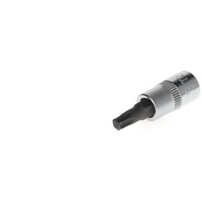 A black screwdriver bit with a silver metal attachment lies on a white background.