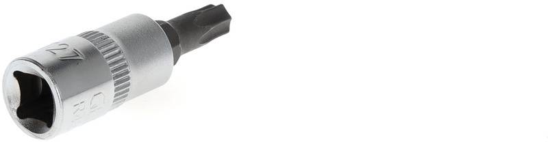 A silver 27-mm pointed-head socket extension lies at an angle on a light surface.