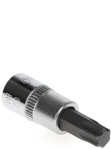 Metal screwdriver bit with hexagonal tip, suitable for Torx screws. Ideal for work on technical equipment.