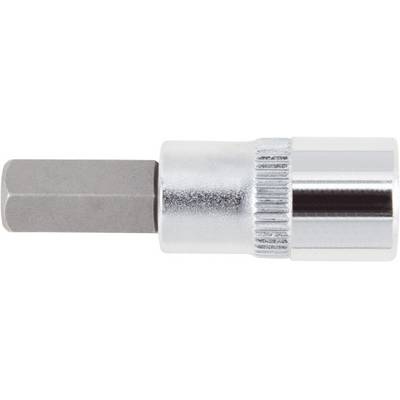 'Hexagonal socket adaptor in metallic finish, used for loosening and tightening nuts or bolts with a hexagonal head.'