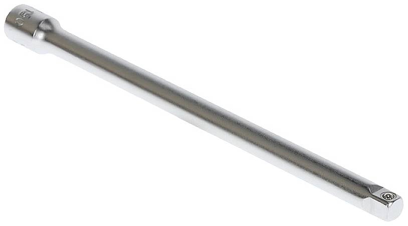 Metal extension bar for tools, cylindrical with a square connection at both ends. Suitable for reaching hard-to-access screws.