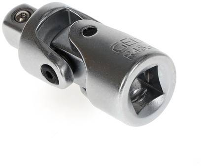 'Metal joint piece with bush for tool attachment, enables flexible movements in confined spaces.'