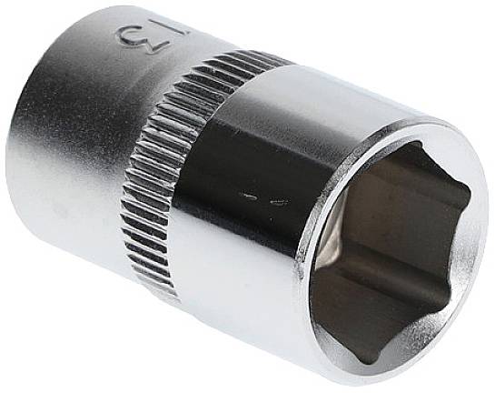 Metal piece with a hexagonal opening, used as a socket key insert for tools such as ratchets or torque wrenches.