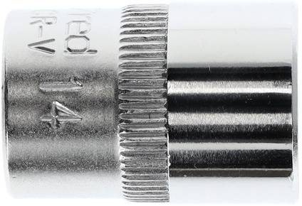 A metallic socket with a ridged grip and embossed size '1/4'. Essential for tools used in fastening and rotational movement.