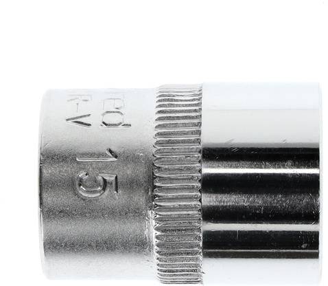 Metal socket size 15, cylindrical shape, with a ribbed grip area and a smooth, glossy surface.