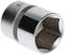 Metal socket with hexagonal opening, suitable for a socket wrench.