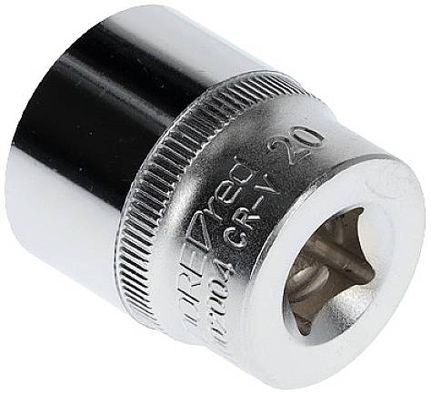 A silver sleeve nut with the inscription '10x75 RED CR-V 20' on the side. It reflects light and demonstrates precision engineering.