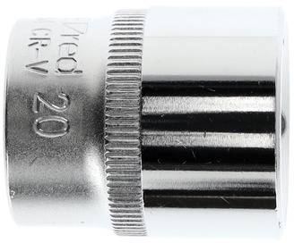 A silver socket extension with the engraving 'CR-V 20', featuring a knurled area for improved grip.