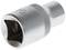 A metallic socket with the number '10' engraved, cylindrical in shape with grooves for better grip, used for screw-related work.