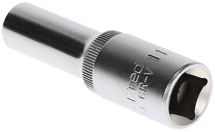 A silver socket extension bar with knurling on the shaft, suitable for mechanical work or repairs.
