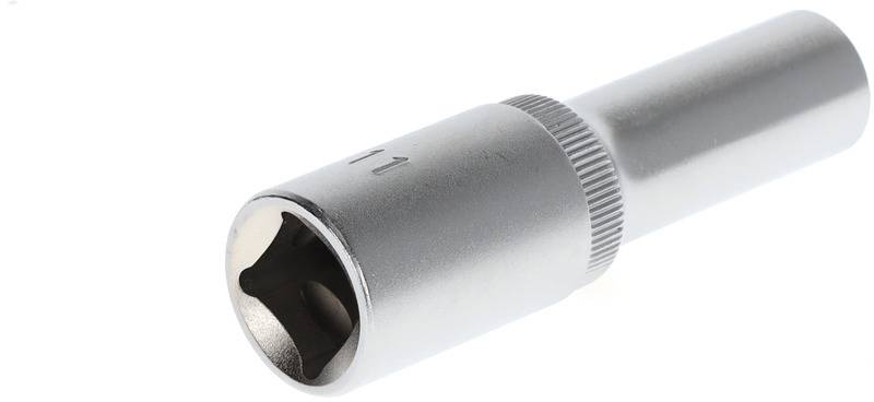 Silver-plated knurled stud nut with 11 mm diameter, cylindrical shape, knurled gripping surface, suitable for various screw applications.