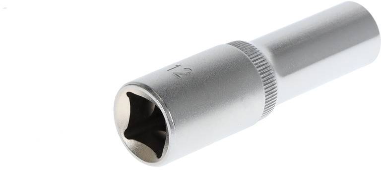 Metal-coloured socket wrench, suitable for fastening screws or nuts.