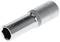 A silver socket wrench with a hexagonal opening and smooth surface, suitable for nuts and bolts.