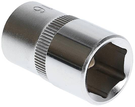 A silver hexagonal socket drive insert, commonly used for mechanical work to secure screws.