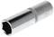 A silver hexagonal socket drive, used for turning screws and nuts, on a white background.