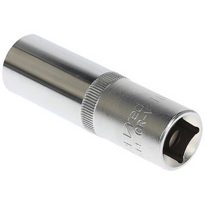 Metal spanner with a round handle and square opening. Ideal for tightening or loosening screws and nuts.