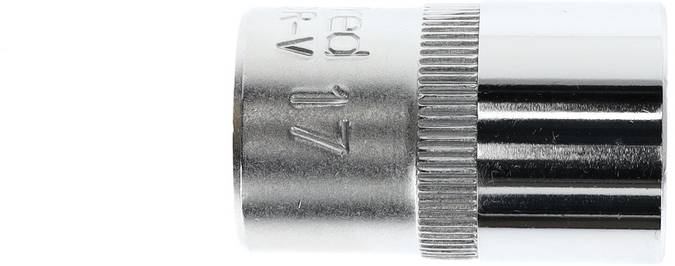 'Car socket 17 mm, chrome-plated' in high-gloss metallic finish, possibly a tool for car repair.