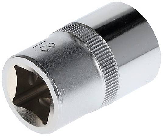 A silver pin nut displaying a square end for attachment to a tool is depicted, made from a metallic material.